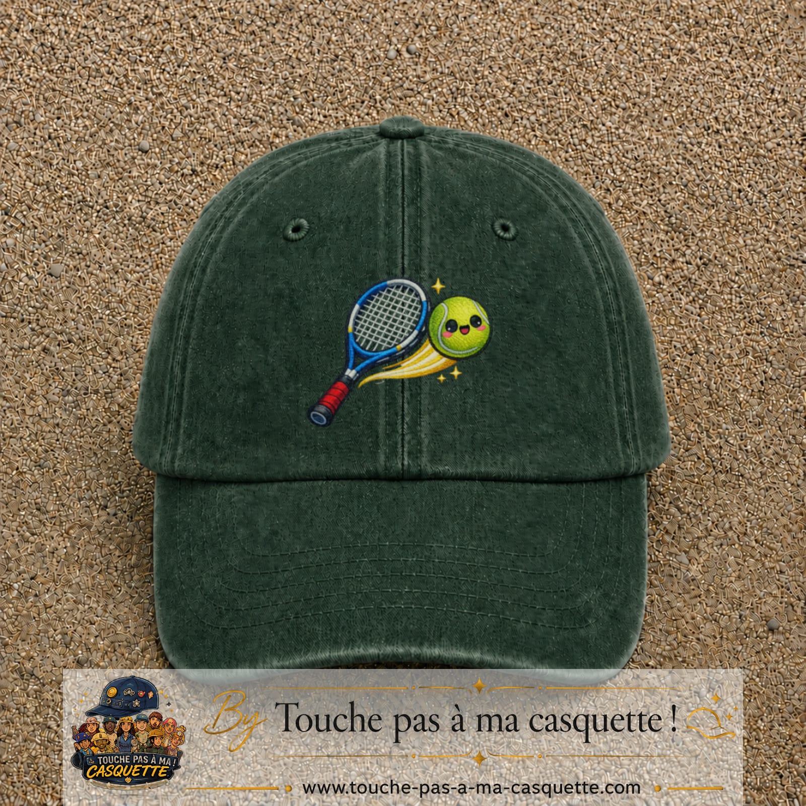 Image principale produit80grosVF - casquette Vert foncé délavé avec visuel Tennis raquette balle 7 cm