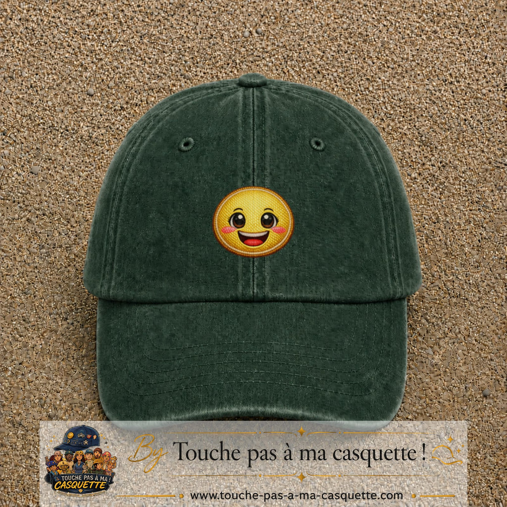 Image principale produit9moyenVF - casquette Vert foncé délavé avec visuel Emoji souriant 5 cm