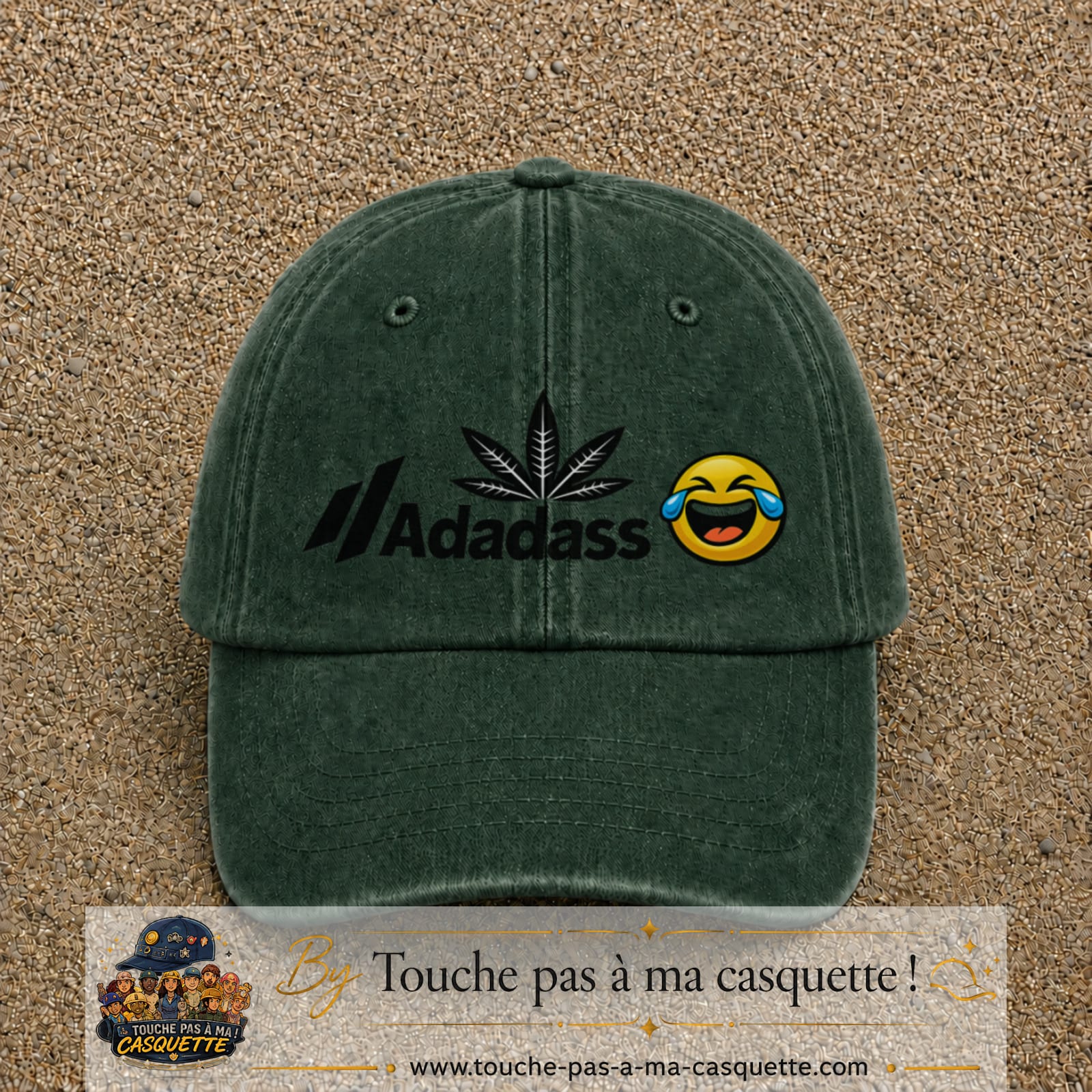 Image principale produit37grosVF - casquette Vert foncé délavé avec visuel Adadass emoji rieur 7 cm