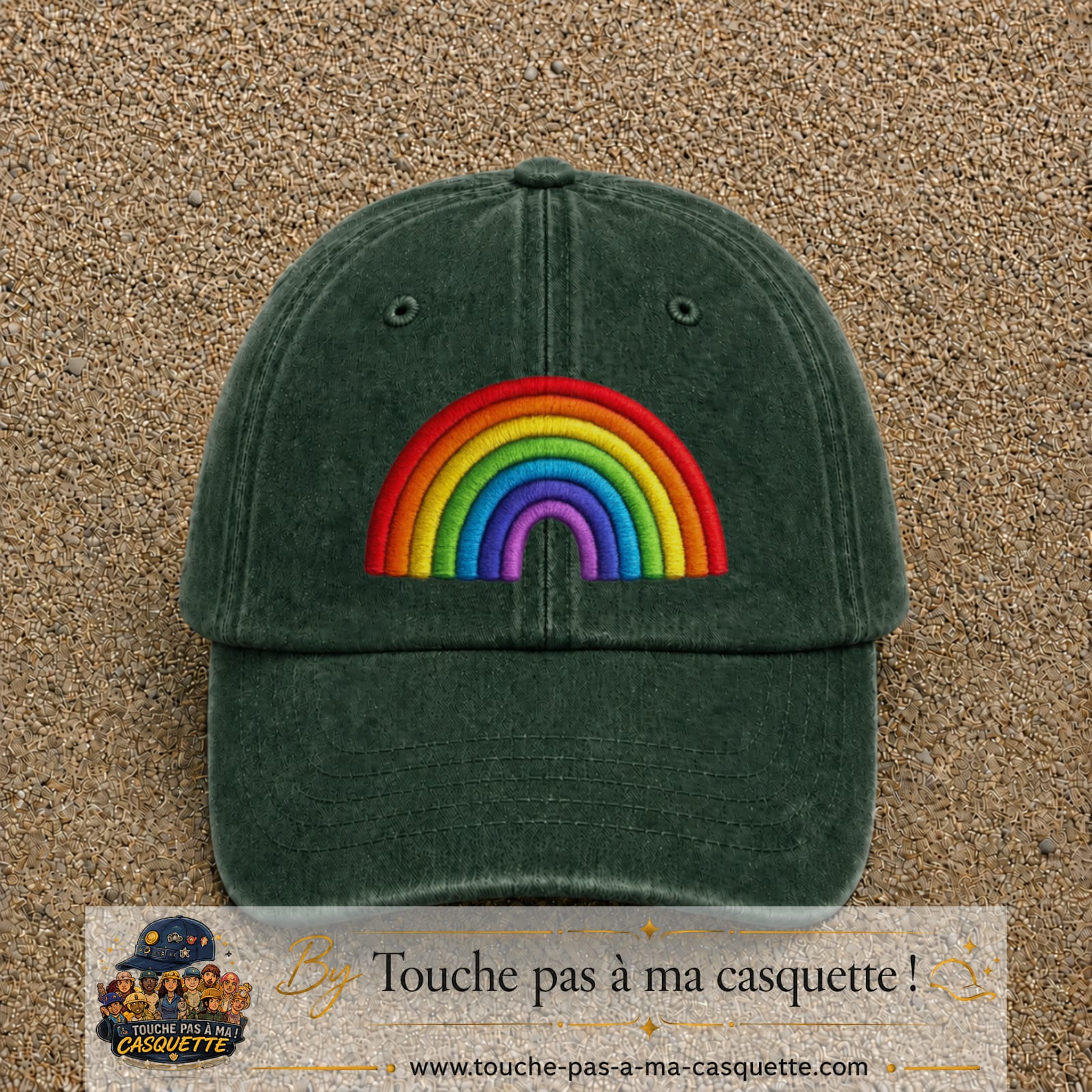 Image principale produit24grosVF - casquette Vert foncé délavé avec visuel Arc-en-ciel 7 cm