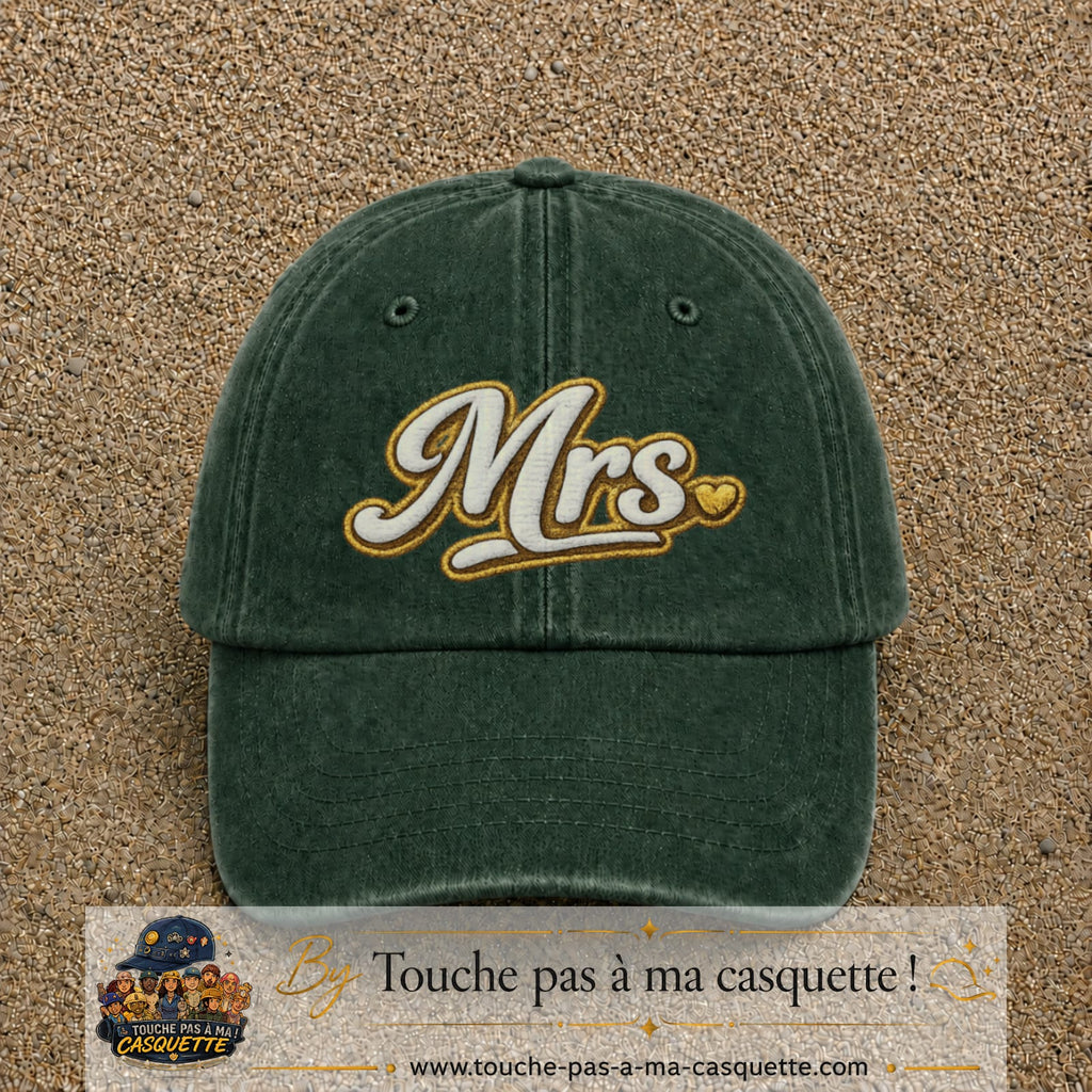 Image principale produit112grosVF - casquette Vert foncé délavé avec visuel Mrs élégante 7 cm