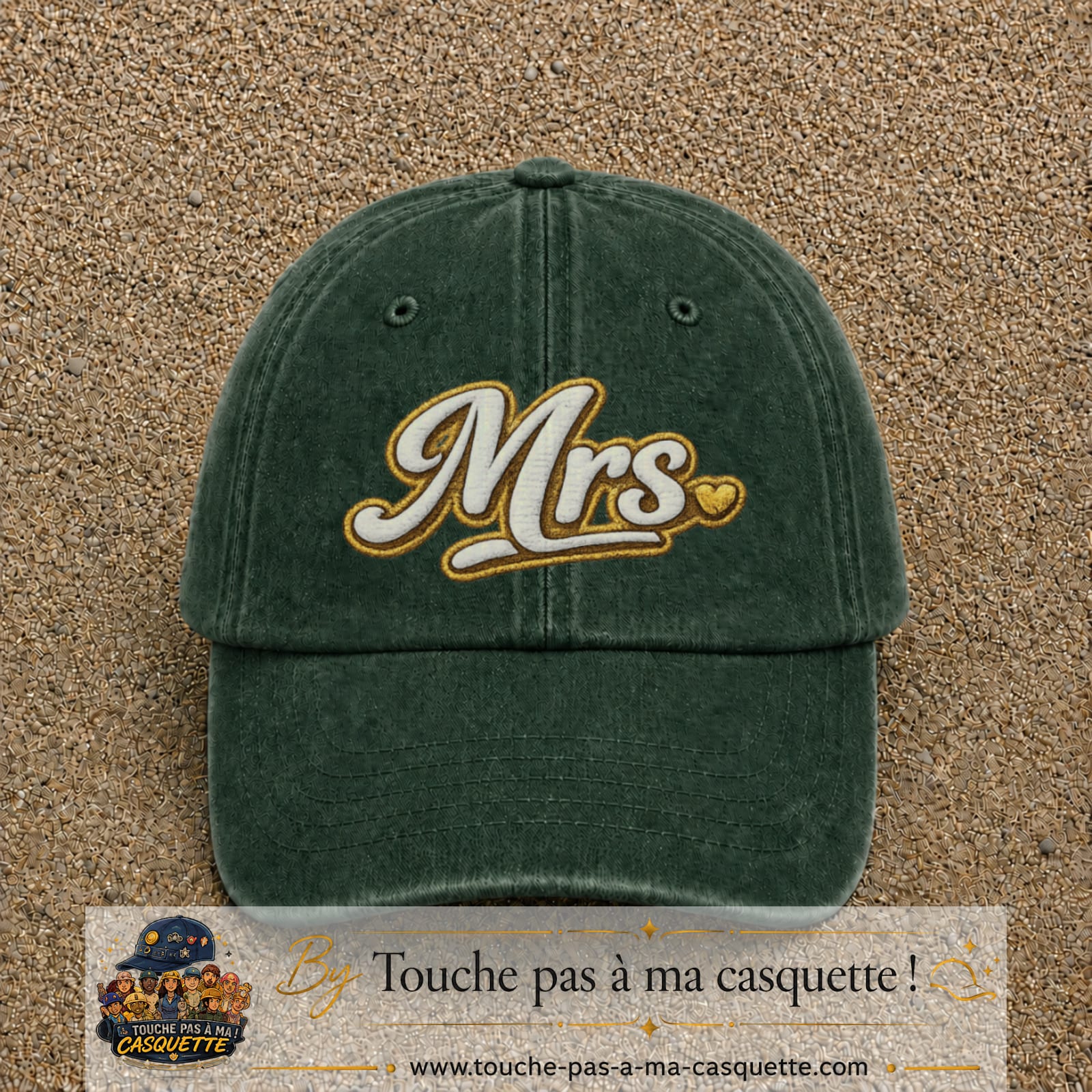 Image principale produit112grosVF - casquette Vert foncé délavé avec visuel Mrs élégante 7 cm