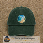 Image principale produit175grosVF - casquette Vert foncé délavé avec visuel Vague plage 7 cm