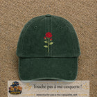 Image principale produit199grosVF - casquette Vert foncé délavé avec visuel Rose florale 7 cm