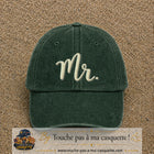 Image principale produit111grosVF - casquette Vert foncé délavé avec visuel Mr blanc 7 cm