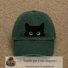 Image principale produit16grosVF - casquette Vert foncé délavé avec visuel Chat noir caché yeux ronds 7 cm