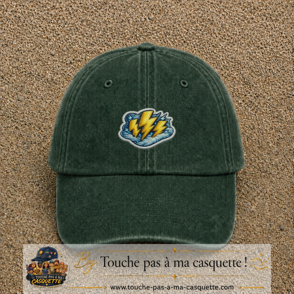 Image principale produit77moyenVF - casquette Vert foncé délavé avec visuel Éclairs 5 cm