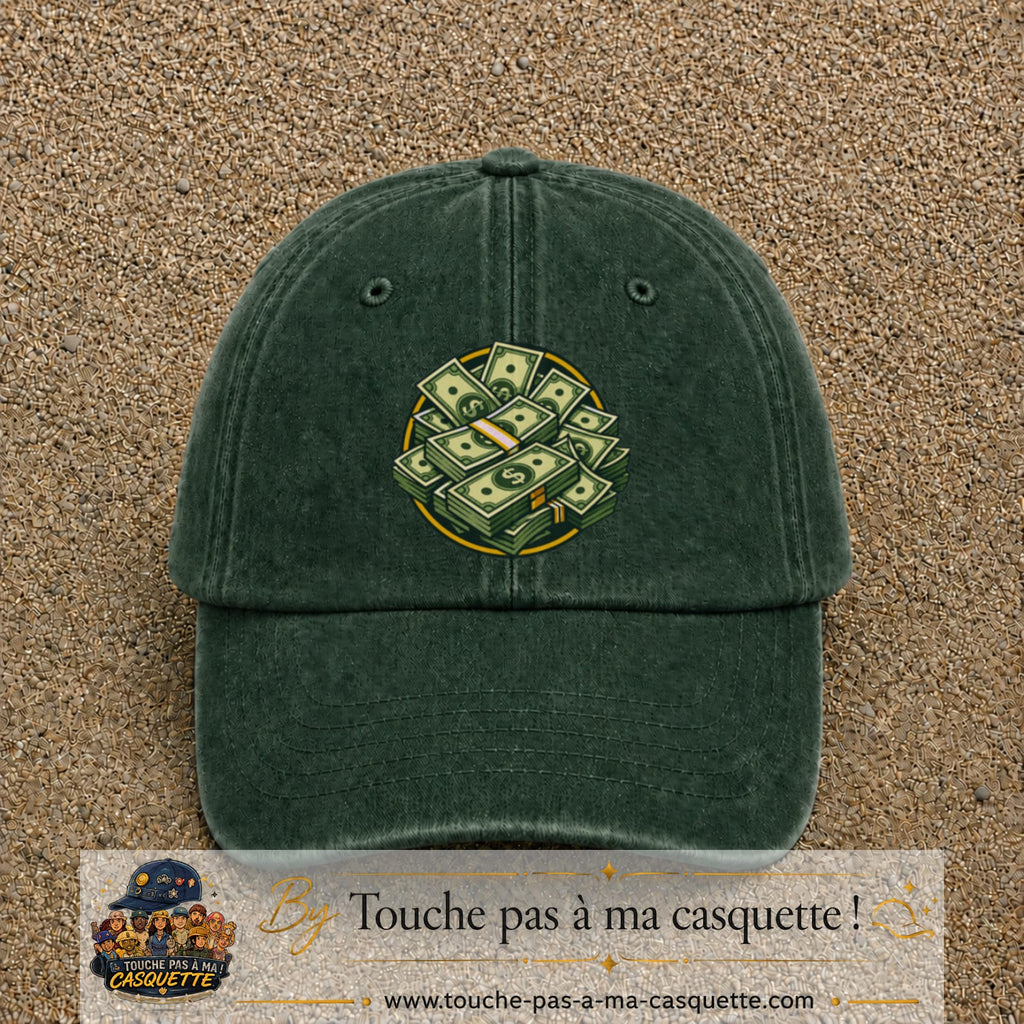 Image principale produit61grosVF - casquette Vert foncé délavé avec visuel Liasses de billets 7 cm