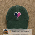 Image principale produit116grosVF - casquette Vert foncé délavé avec visuel Cœur bicolore 7 cm