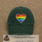 Image principale produit25grosVF - casquette Vert foncé délavé avec visuel Cœur arc-en-ciel écusson 7 cm