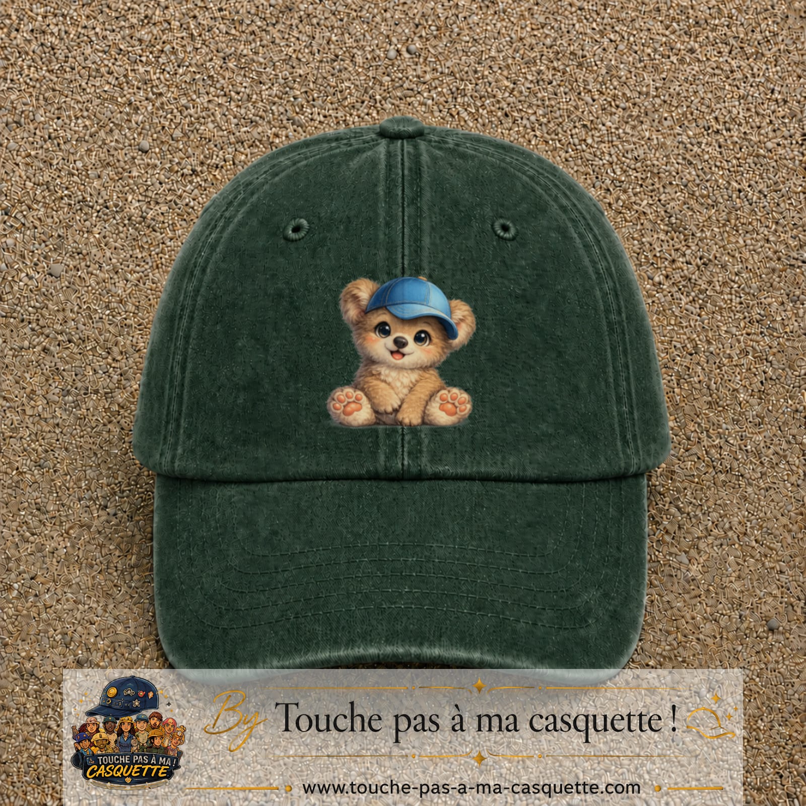 Image principale produit88grosVF - casquette Vert foncé délavé avec visuel Ourson casquette 7 cm