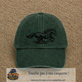 Image principale produit127grosVF - casquette Vert foncé délavé avec visuel Cheval au galop 7 cm