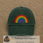 Image principale produit187grosVF - casquette Vert foncé délavé avec visuel Arc-en-ciel 7 cm