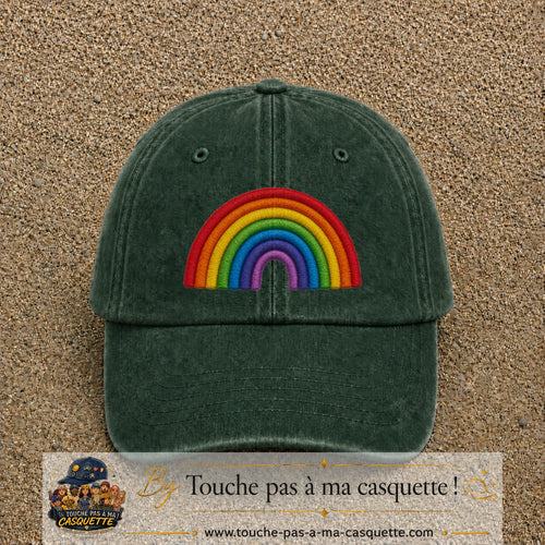 Image principale produit187grosVF - casquette Vert foncé délavé avec visuel Arc-en-ciel 7 cm