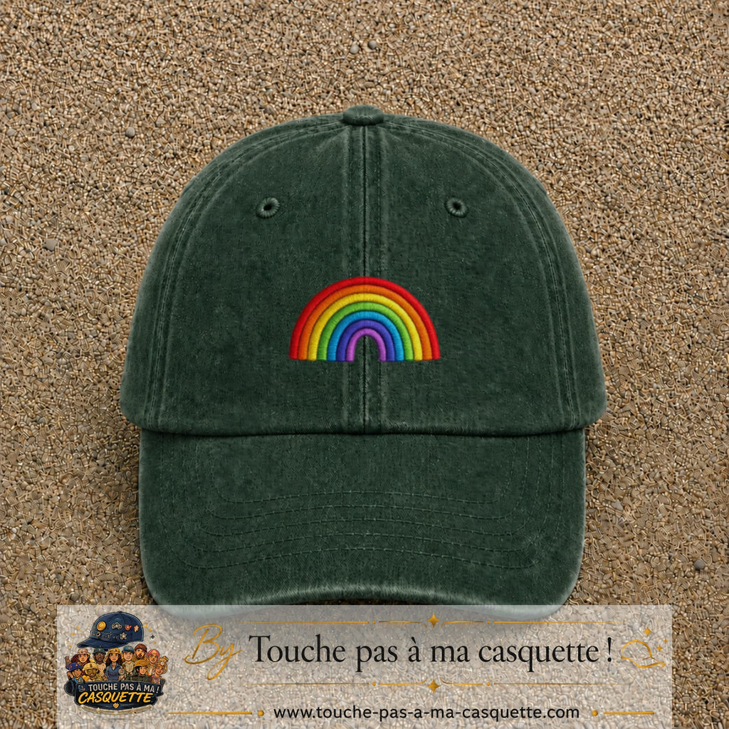 Image principale produit24moyenVF - casquette Vert foncé délavé avec visuel Arc-en-ciel 5 cm