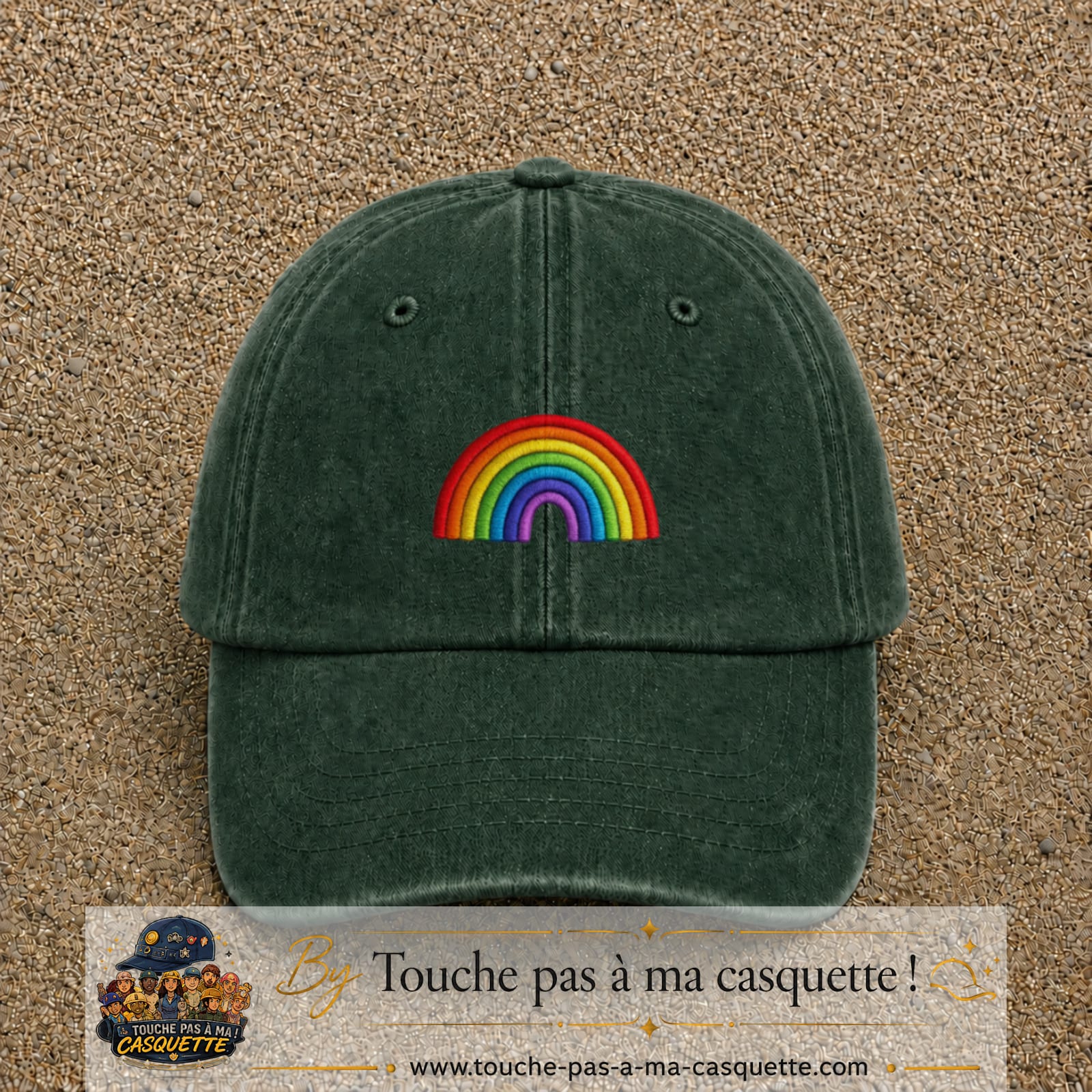 Image principale produit24moyenVF - casquette Vert foncé délavé avec visuel Arc-en-ciel 5 cm
