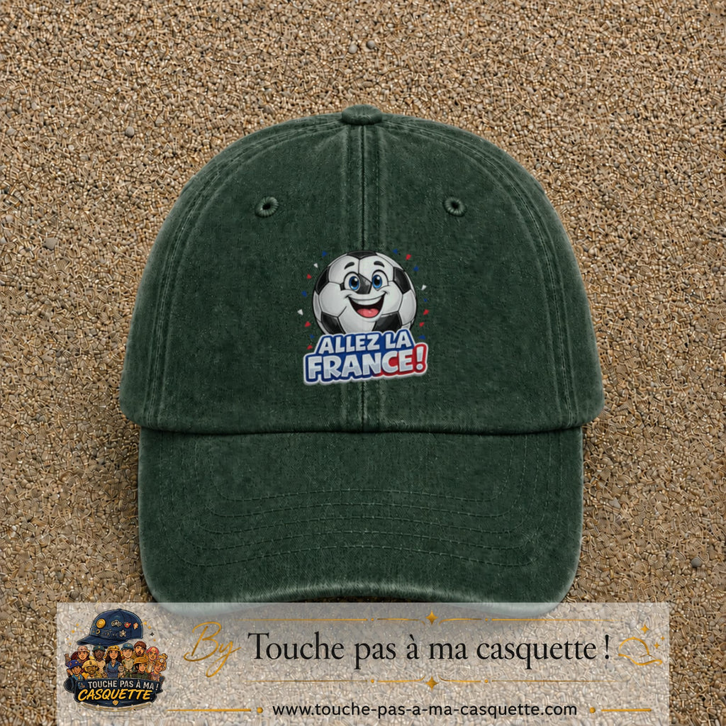 Image principale produit185grosVF - casquette Vert foncé délavé avec visuel Ballon Allez la France 7 cm
