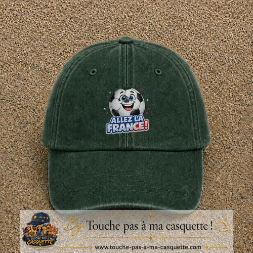 Image principale produit185grosVF - casquette Vert foncé délavé avec visuel Ballon Allez la France 7 cm