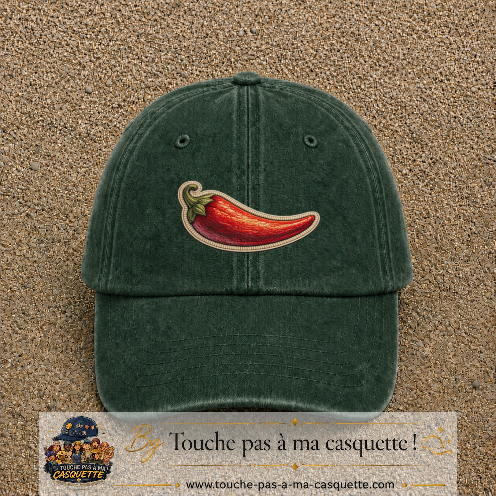 Image principale produit198moyenVF - casquette Vert foncé délavé avec visuel Piment 5 cm