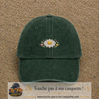 Image principale produit120petitVF - casquette Vert foncé délavé avec visuel Marguerite horizontale 3 cm