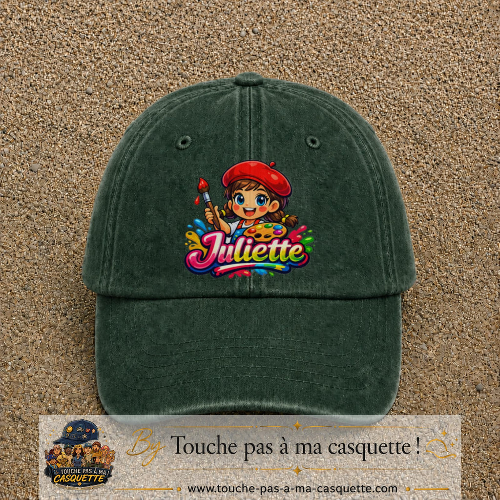 Casquette baseball Vert foncé délavé 100% coton avec motif Juliette 7 cm - image principale