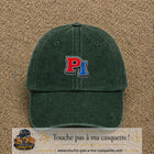 Casquette Vert foncé délavé 100% coton avec motif Initiales PI rouge et bleu 5 cm - image principale