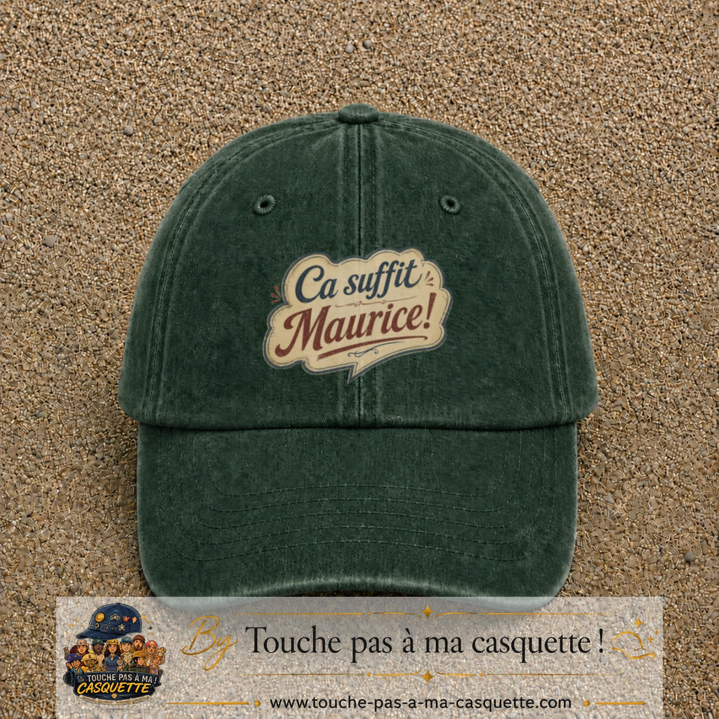 Casquette baseball Vert foncé délavé 100% coton avec visuel Ça suffit Maurice 7 cm - image produit principale