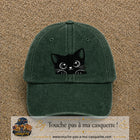 Casquette baseball Vert foncé délavé 100% coton avec visuel Chaton noir kawaii 7 cm - image produit principale