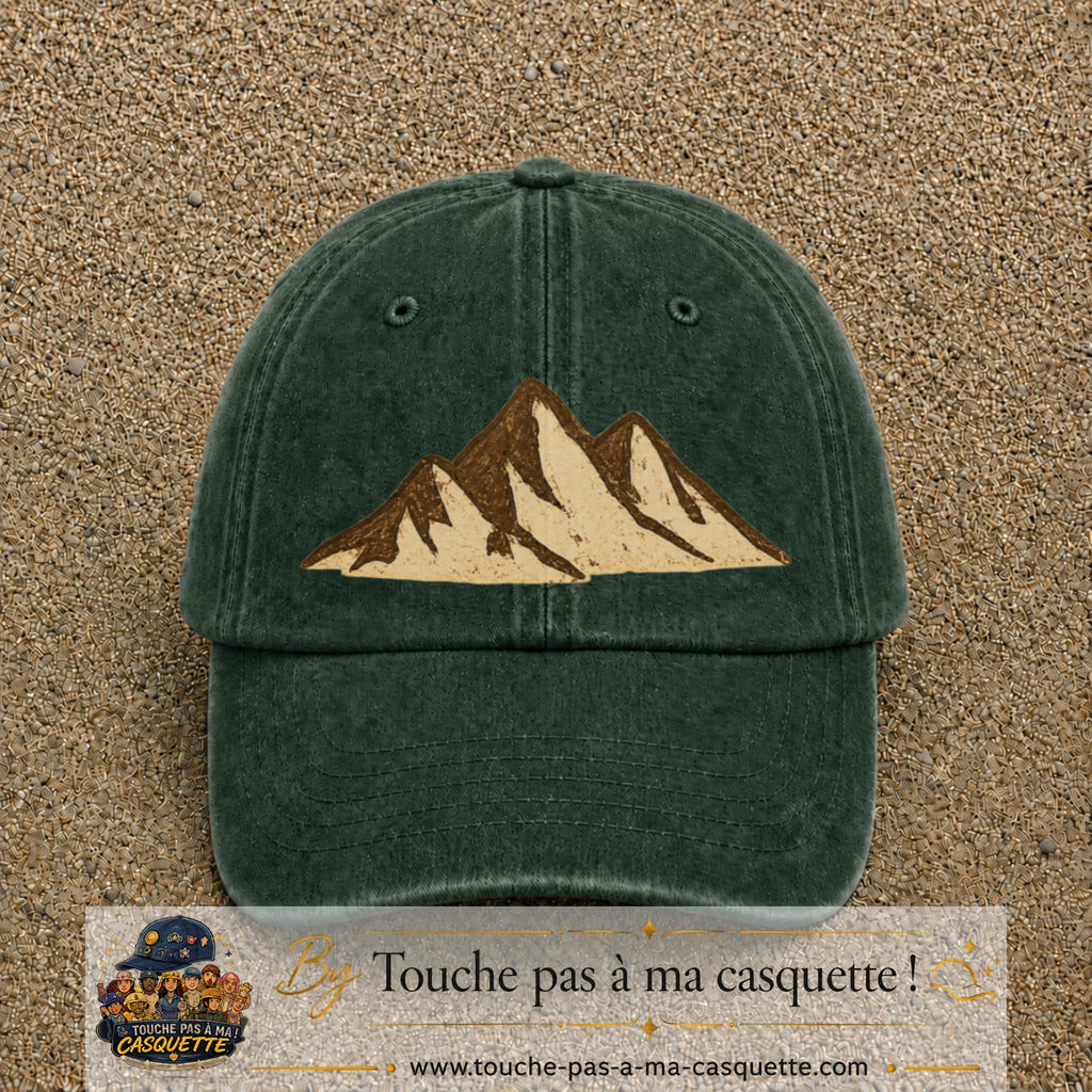 Casquette Vert foncé délavé 100% coton avec motif Montagnes bohèmes 7 cm - image principale