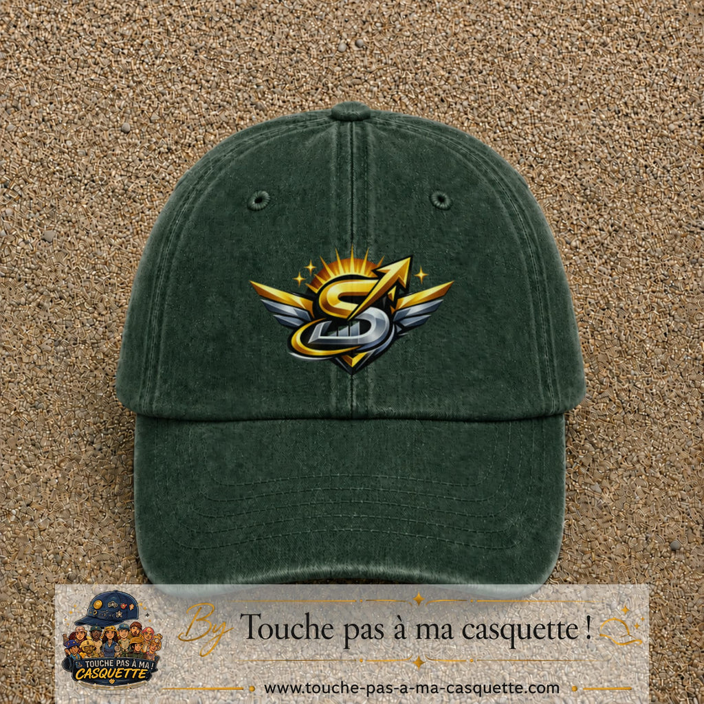 Casquette baseball Vert foncé délavé 100% coton avec visuel Éclair ailé sport 7 cm - image produit principale