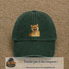 Casquette Vert foncé délavé 100% coton avec motif Félin sauvage qui rit 7 cm - image principale