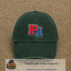 Casquette Vert foncé délavé 100% coton avec motif Initiales PI rouge et bleu 7 cm - image principale