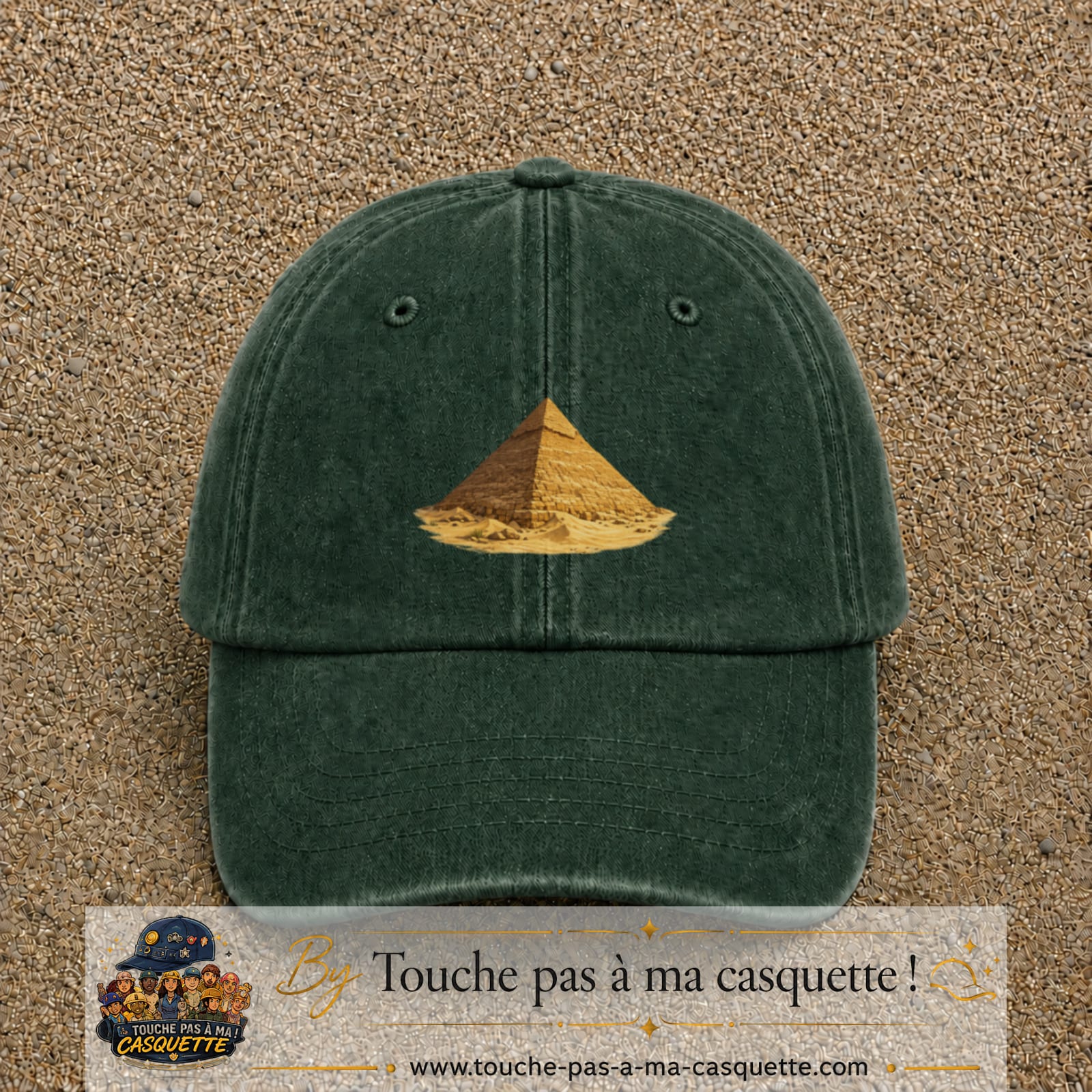 Casquette baseball Vert foncé délavé 100% coton avec motif Pyramide égyptienne 7 cm - image principale