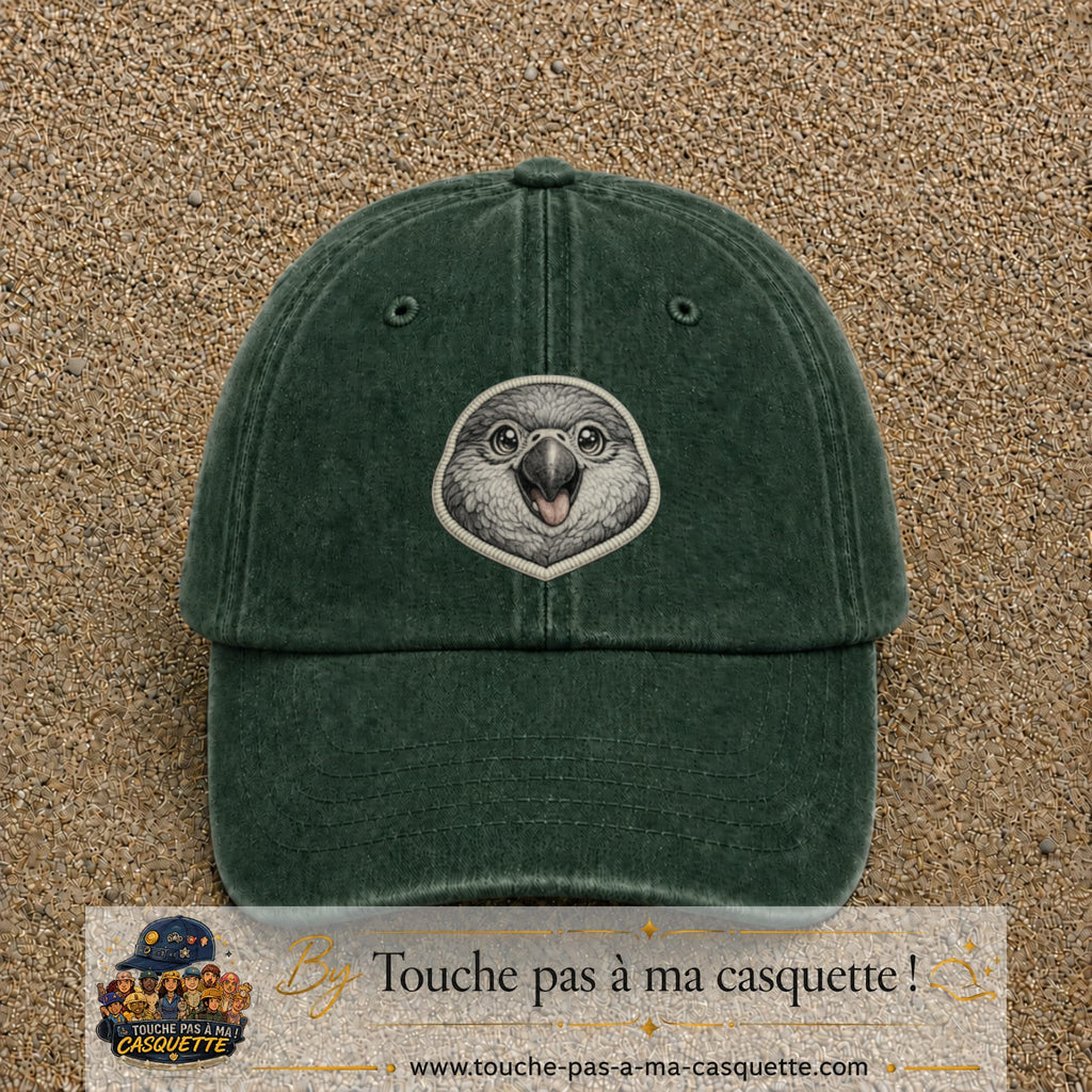 Casquette Vert foncé délavé motif Perroquet bébé 7 cm - vue principale