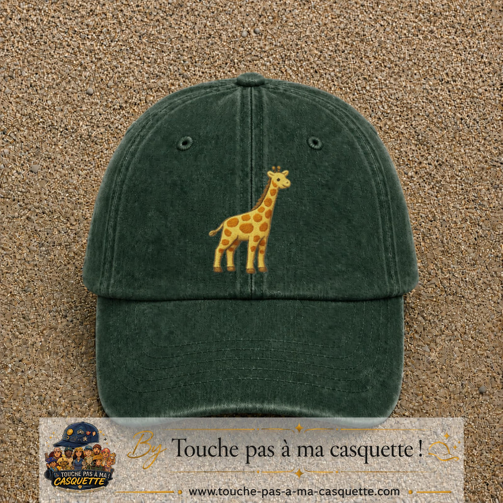 Casquette Vert foncé délavé motif Girafe 7 cm - vue principale