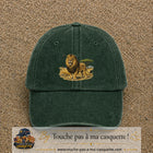 Casquette baseball Vert foncé délavé 100% coton avec motif Lion de savane 7 cm - image principale