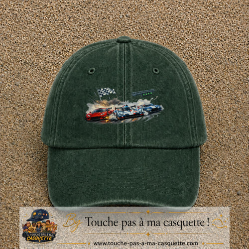 Casquette baseball Vert foncé délavé 100% coton avec motif Voitures de course 7 cm - image principale