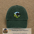 Casquette baseball Vert foncé délavé 100% coton avec visuel Chat noir et souris 7 cm - image produit principale