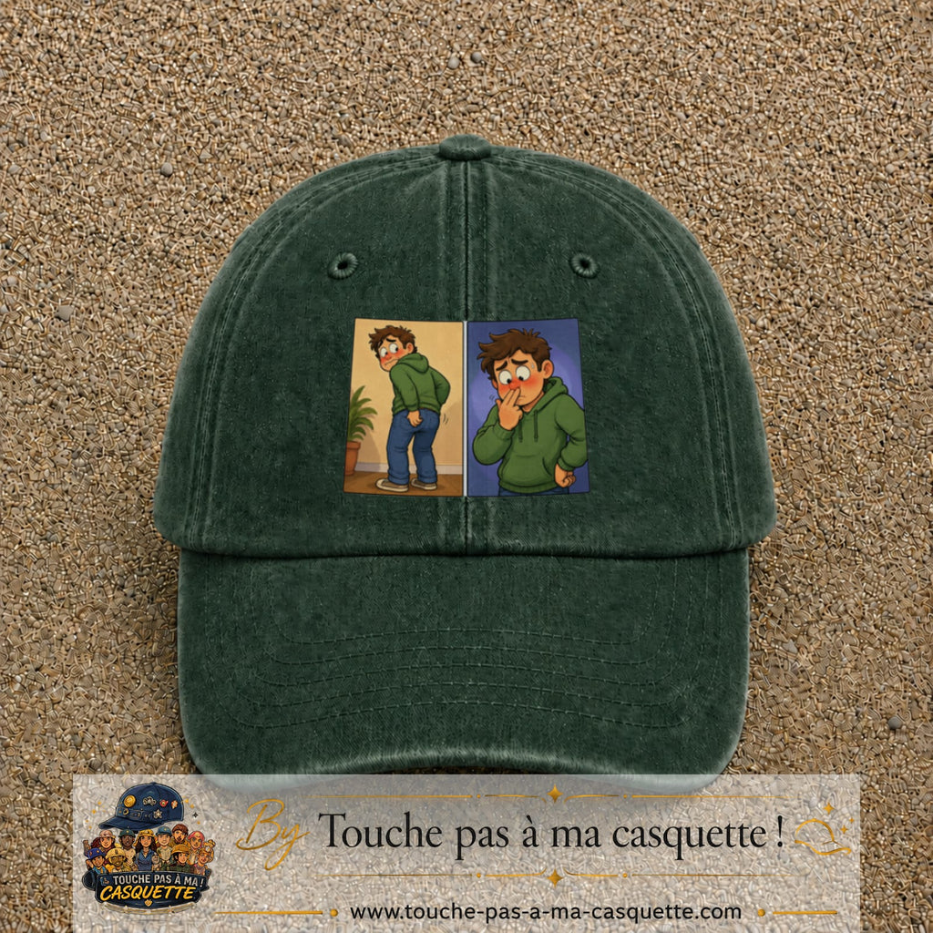 Casquette baseball Vert foncé délavé 100% coton avec visuel Humour odeur 7 cm - image produit principale