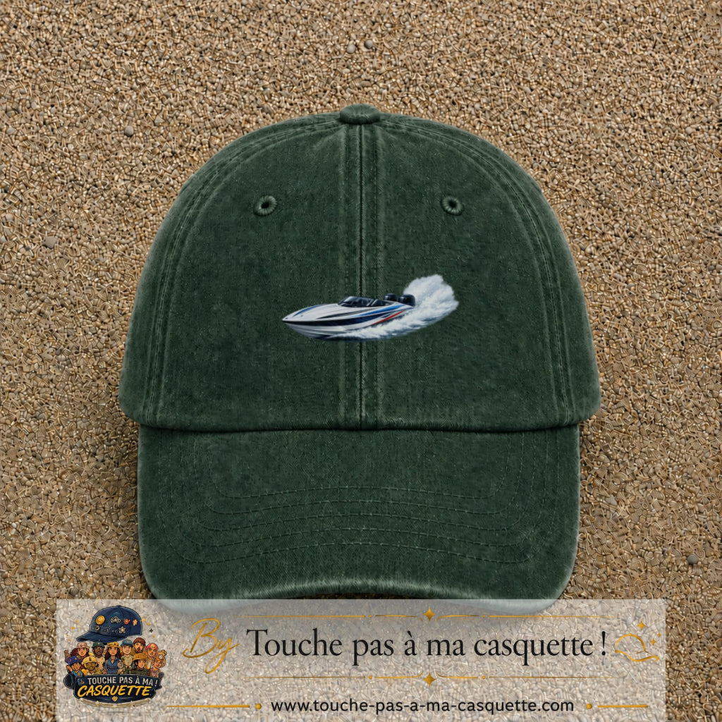 Casquette baseball Vert foncé délavé 100% coton avec motif Bateau rapide 7 cm - image principale