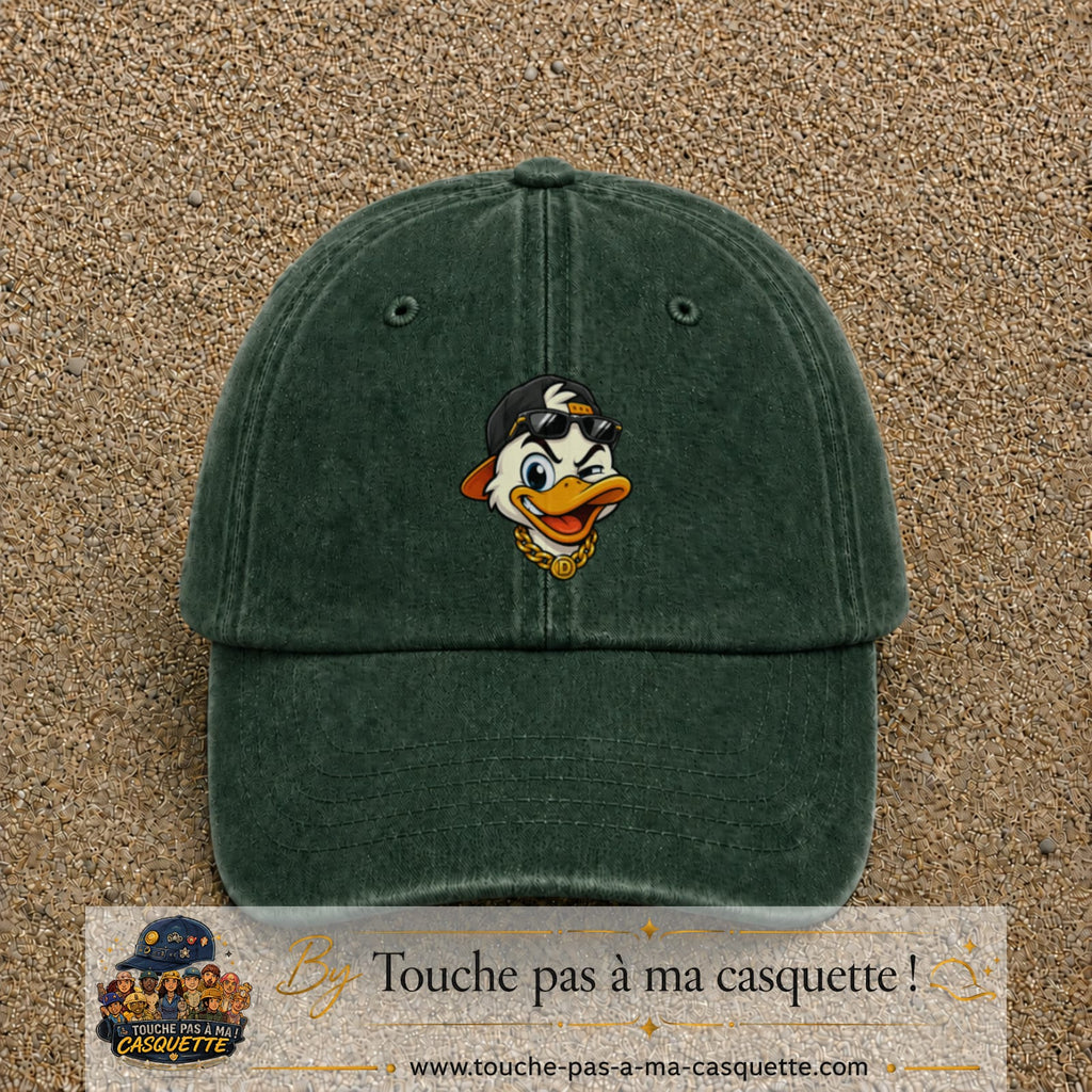 Casquette baseball Vert foncé délavé 100% coton avec visuel Canard hip-hop clin d’œil 7 cm - image produit principale