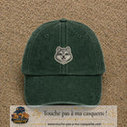 Casquette Vert foncé délavé motif Husky joyeux 5 cm - vue principale