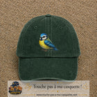 Casquette baseball Vert foncé délavé 100% coton avec visuel Mésange bleue 7 cm - image produit principale