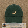 Casquette Vert foncé délavé 100% coton avec motif Lune et étoiles bohèmes 5 cm - image principale