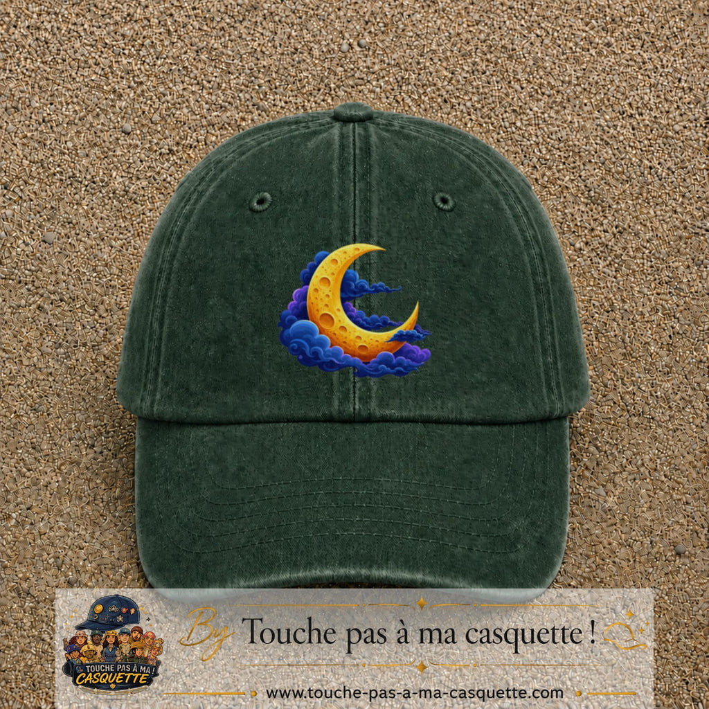 Casquette baseball Vert foncé délavé 100% coton avec motif Lune croissant 7 cm - image principale