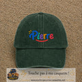 Casquette baseball Vert foncé délavé 100% coton avec visuel Prénom Pierre coloré 5 cm - image produit principale