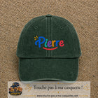 Casquette baseball Vert foncé délavé 100% coton avec visuel Prénom Pierre coloré 5 cm - image produit principale