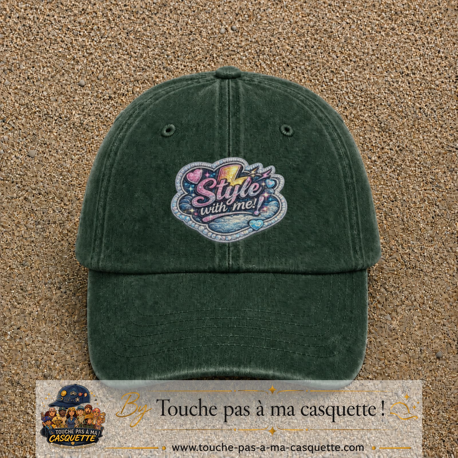 Casquette Vert foncé délavé motif Message Style with me 7 cm - vue principale