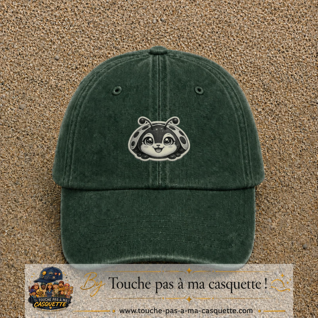 Casquette Vert foncé délavé motif Coccinelle douce 5 cm - vue principale