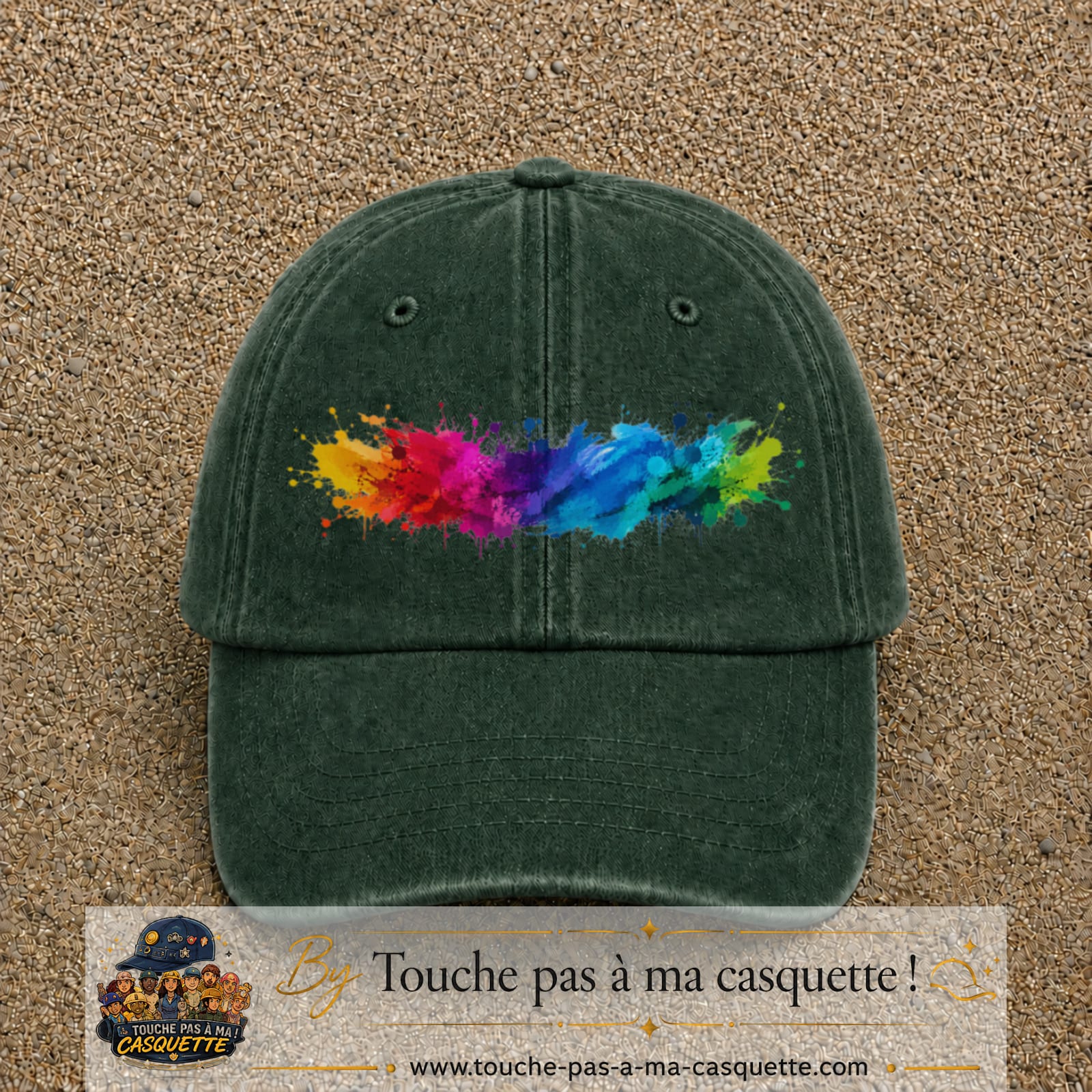 Casquette baseball Vert foncé délavé 100% coton avec visuel Éclaboussure peinture 7 cm - image produit principale